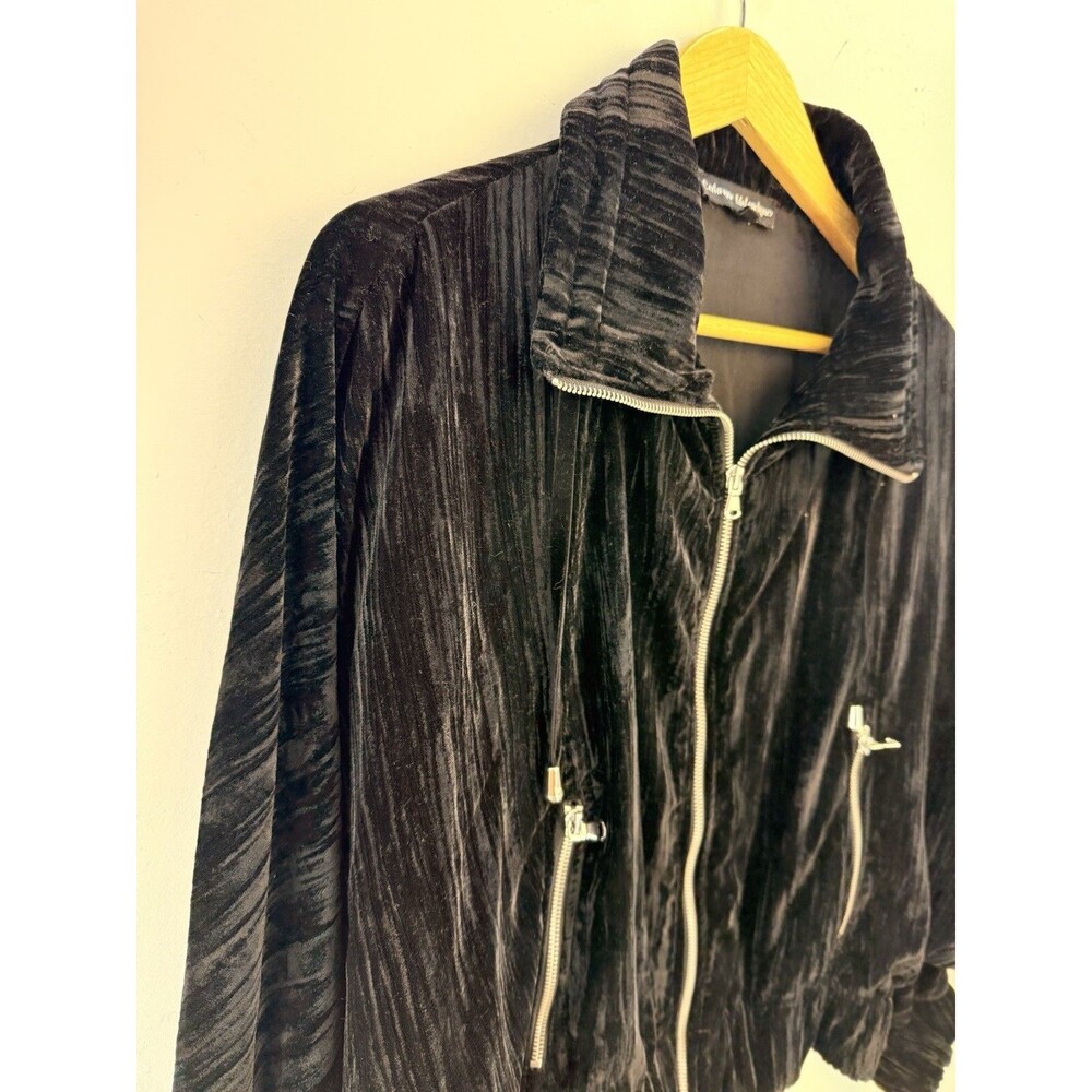 Catherine Malandrino Women Jacket M Black Crushed Velvet Moto Full Zip - Picture 2 of 10